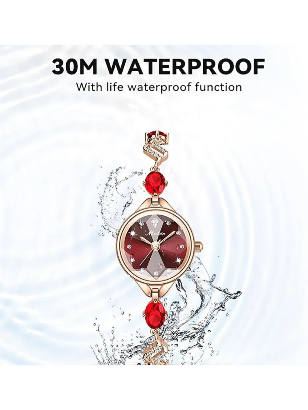 Women's Red Crystal Bracelet Stylish Quartz Fashionable Elegant Wrist Watch
